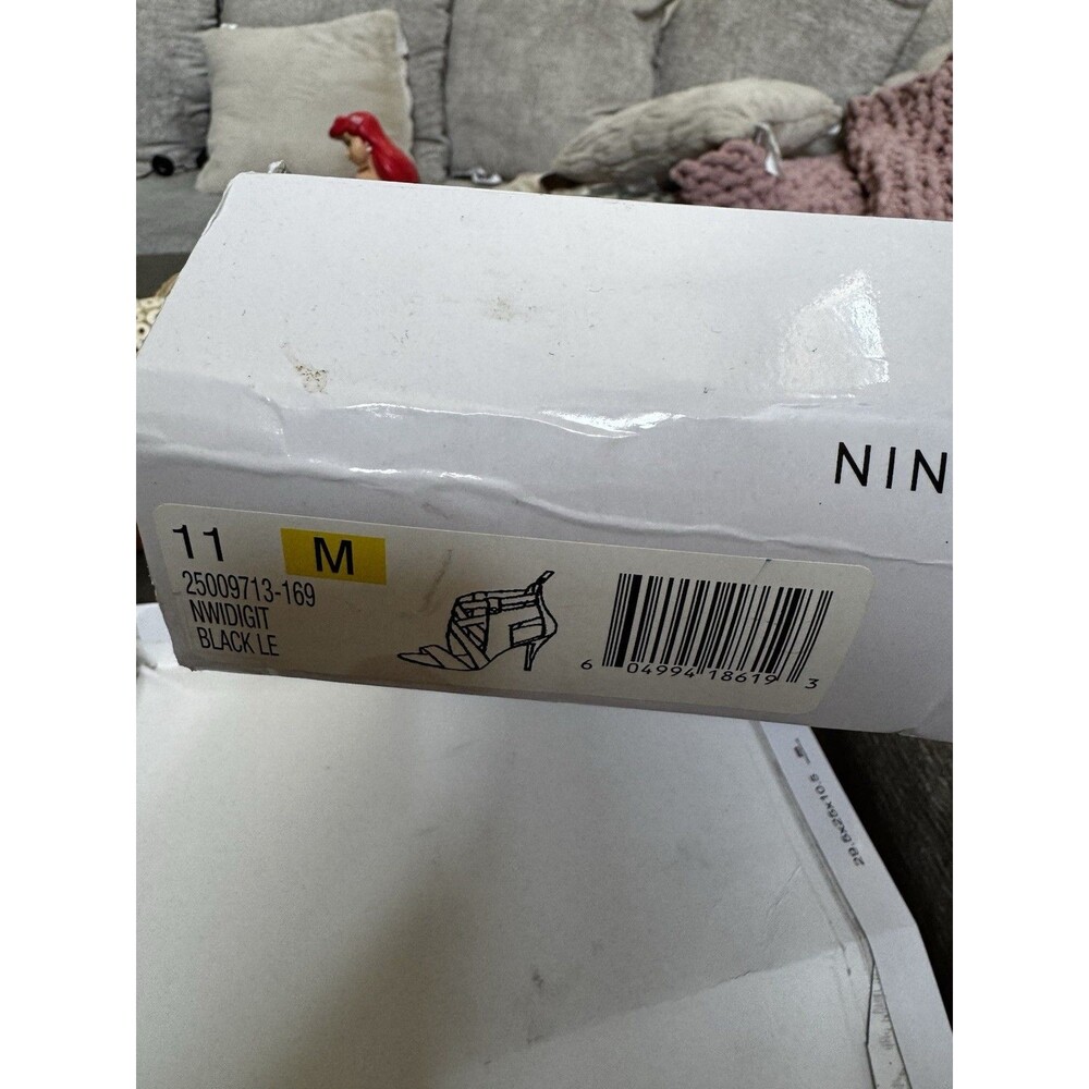 Nine West Digit Black Leather Strappy Cage Heels Sandals Open Toe Size 11 NIB - Picture 5 of 5